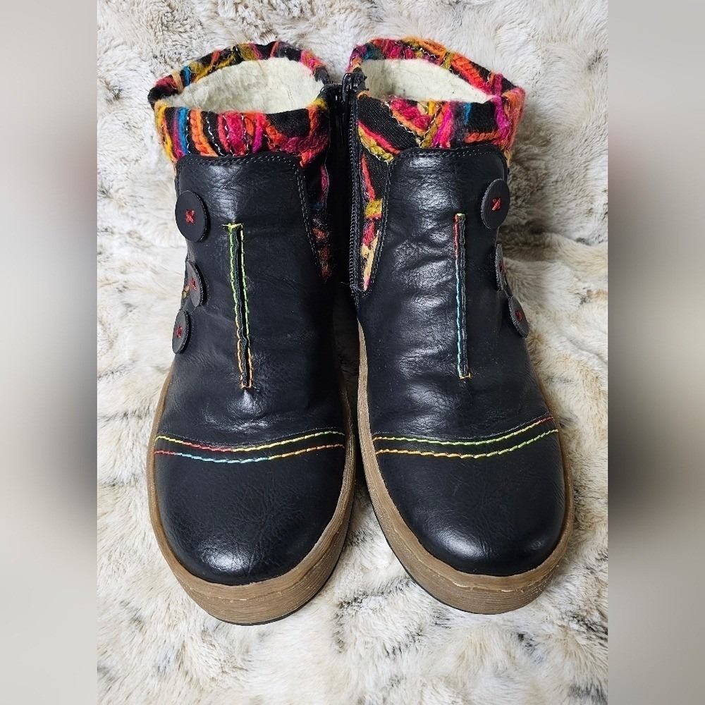 Rieker Black Ankle Boots with Multicolor Accents - Picture 8 of 14